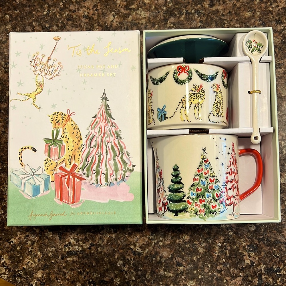 Anthropologie Susannah Garrod 'Tis The Season Sugar Pot and Creamer Set NIB